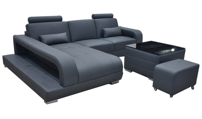 XXL Couch Leder Wohnlandschaft Garnitur Design Modern Sofa L-Form mit USB Tisch