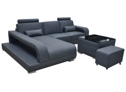 XXL Couch Leder Wohnlandschaft Garnitur Design Modern Sofa L-Form mit USB Tisch
