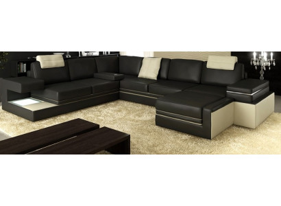 Modern Eckcouch Design Sofa Polster Ecke Leder Textil Couch LED Wohnlandschaft