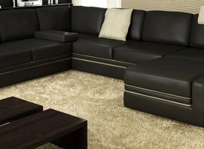 Modern Eckcouch Design Sofa Polster Ecke Leder Textil Couch LED Wohnlandschaft