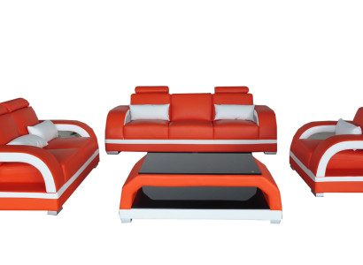 Sofa Couch Leder Polster Sitz Couch Garnitur 3+2+1 Tisch Set Design Sofas