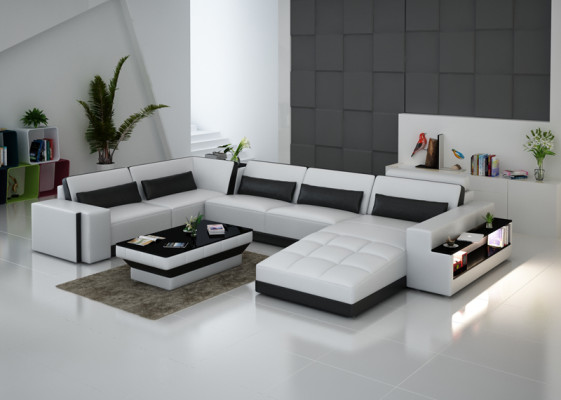 Ledersofa mit USB Couch Wohnlandschaft Ecksofa Eck Garnitur Design Modern Sofa