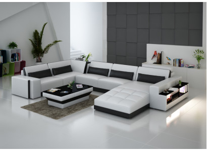 Ledersofa mit USB Couch Wohnlandschaft Ecksofa Eck Garnitur Design Modern Sofa