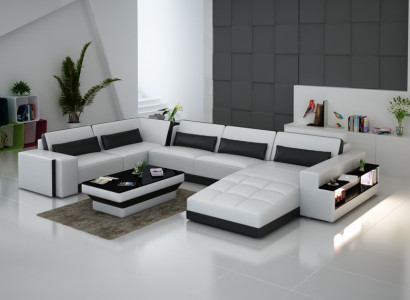 Ledersofa mit USB Couch Wohnlandschaft Ecksofa Eck Garnitur Design Modern Sofa