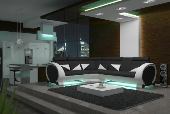 ECKSOFA LEDERSOFA LEDERGARNITUR ECKCOUCH DESIGN SOFA mit USB LEDER COUCH