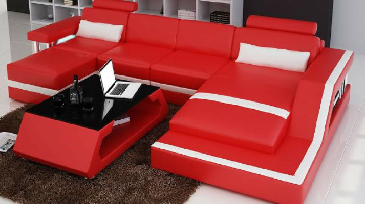 Designer Ecksofa Sofa Wohnlandschaft Big Modernes Ledersofa + USB Couch Polster