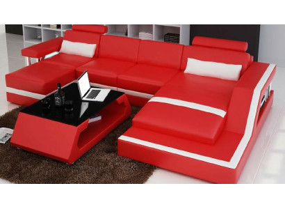 Designer Ecksofa Sofa Wohnlandschaft Big Modernes Ledersofa + USB Couch Polster