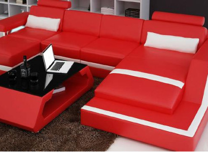 Designer Ecksofa Sofa Wohnlandschaft Big Modernes Ledersofa + USB Couch Polster