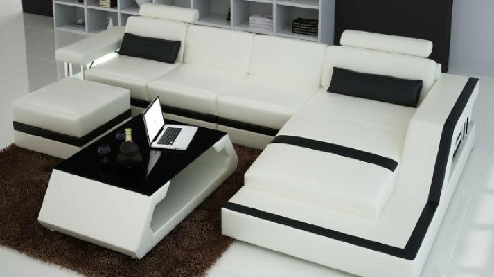 Designer Wohnlandschaft Big Modernes Ledersofa mit USB HAMBURG III Ecksofa Sofa