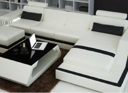 Designer Wohnlandschaft Big Modernes Ledersofa mit USB HAMBURG III Ecksofa Sofa
