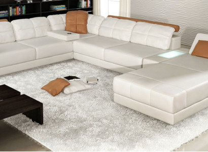 Ecksofa U-Form Sofa Couch Textil Sofas Design Wohnlandschaft Bettfunktion Leder