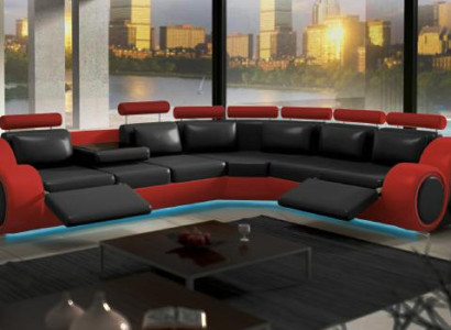 Leder Sofa mit USB Design Sofa Ledercouch Wohnlandschaft Eckcouch "BERLIN"