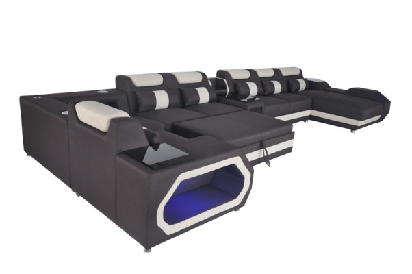 Design Leder Polster Sitz Ecke Zimmer Wohn Sofa Eck Sofas Bettfunktion Schlaf