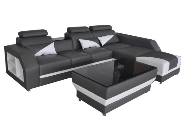 Leder Eck Sofa mit USB,Polster Couchen Sofas Wohnlandschaft Luxus Garnitur Ecke