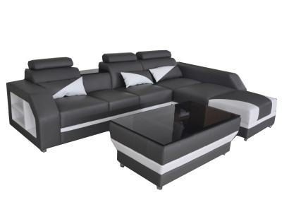 Leder Eck Sofa Couch Polster Couchen Sofas Wohnlandschaft Luxus Garnitur +Tisch