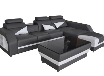 Leder Eck Sofa Couch Polster Couchen Sofas Wohnlandschaft Luxus Garnitur +Tisch