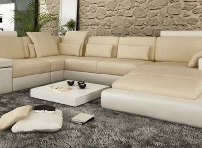 Ecksofa Sofa U-Form Ledersofa Couch Wohnlandschaft Design Modern Sofa