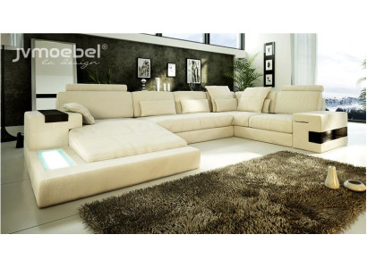 U-Form Sofa Couch Design Polster Modern Textil Neu Wohnlandschaft Leder Ecksofa