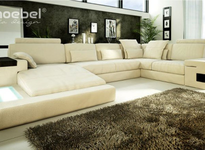 U-Form Sofa Couch Design Polster Modern Textil Neu Wohnlandschaft Leder Ecksofa