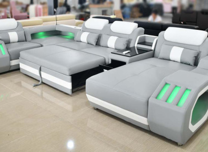 Grau Neu Sofa U-Form Stoffsofa Couch Wohnlandschaft Design Modern Leder Sofas