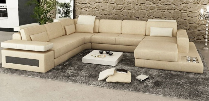 Designer Couch U Form Ecksofa Polster Couch Leder Wohnlandschaft Neu