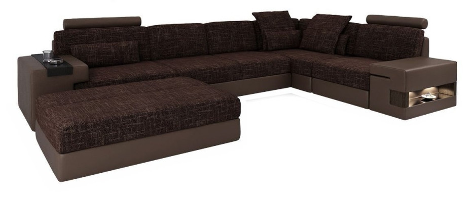 Moderne Designer Ecksofa L-Form Möbel Polster Textil mit Hocker 2tlg Set Neu