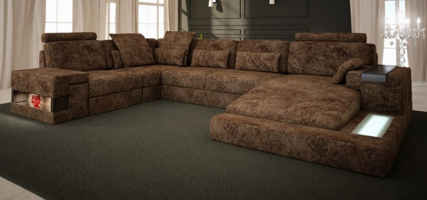 Ecksofa U-Form Couch Design Polster Textil Neu Bettfunktion Wohnlandschaft Stoff