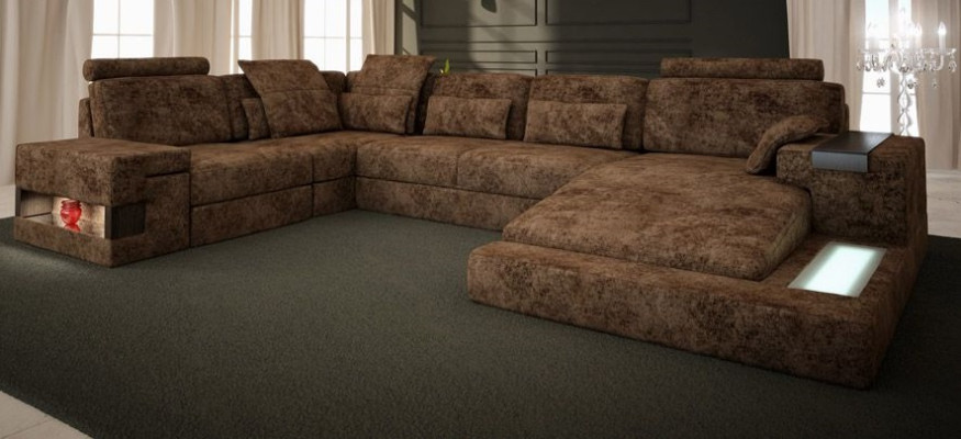 Ecksofa U-Form Sofa Couch Design Couch Textil Wohnlandschaft Bettfunktion Stoff