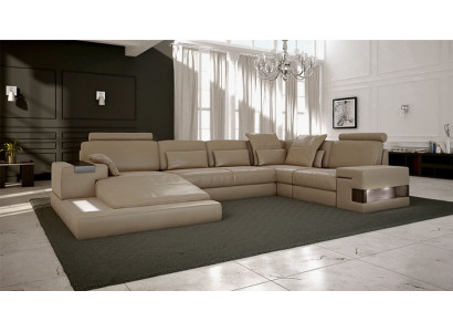 Wohnlandschaft Leder Design Ecksofa U-form Sofa Bettfunktion Couch Textil Sofas