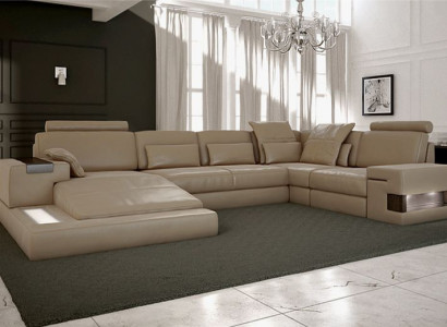 Wohnlandschaft Leder Design Ecksofa U-form Sofa Bettfunktion Couch Textil Sofas