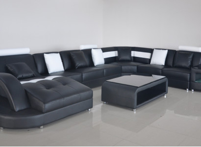 Ecksofa U-Form Wohnlandschaft Sofa Couch Polster Ecke Stoff Sofas Möbel Leder