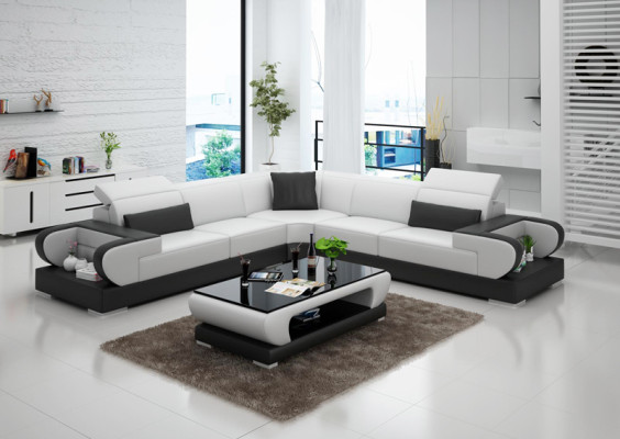 Ledersofa Couch Wohnlandschaft Ecksofa Eck Garnitur Design Modern Sofa G8002B