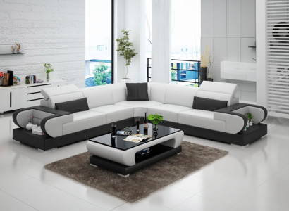 Ledersofa Couch Wohnlandschaft Ecksofa Eck Garnitur Design Modern Sofa G8002B
