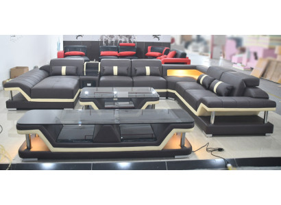 Moderne Design Wohnlandschaft Sofa Ecksofa Polster Couch rtv Couchtisch Leder