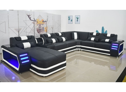 Wohnlandschaft Couch Textil Leder Sofas Polster Eckcouch Design Ecksofa U-form