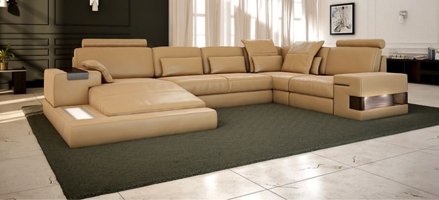 Design Polster Modern Leder Bettfunktion neu Stoff Ecksofa U-Form Sofa Couch