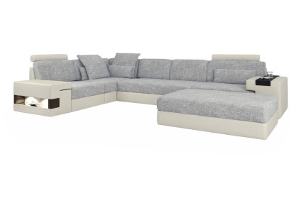 Wohnraum L-Form Modern Design Sofa Sofas Sitzecke mit Hocker Wohnlanschaft Möbel