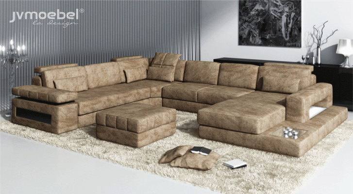 Stoff U Form Wohnlandschaft Polster Eckcouch Couch Leder Sofa Ecksofa Eckcouch