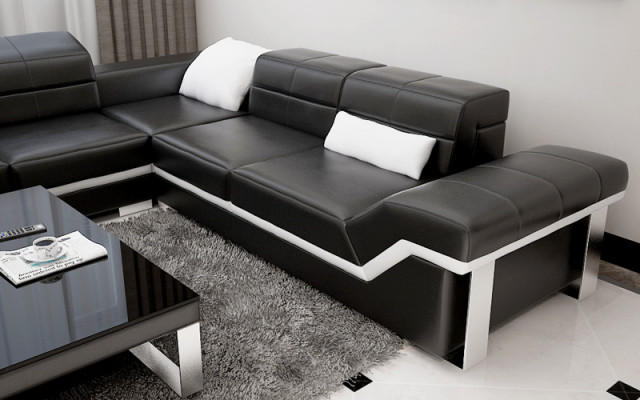Ledersofa USB Wohnlandschaft Ecksofa Ecke Garnitur Design Sofa Couch K5007B Neu