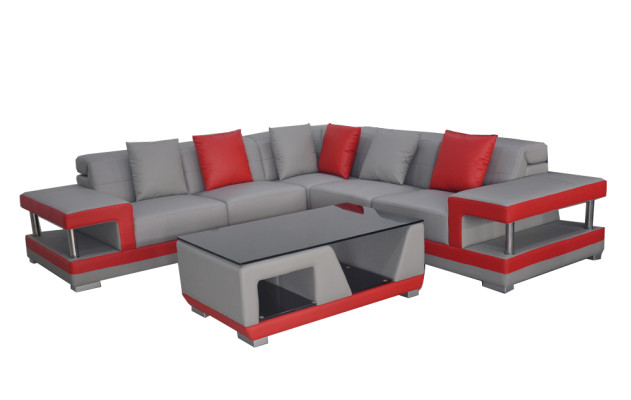 Ledersofa Couch Wohnlandschaft Eck Garnitur Deko Design Modern Sofa L-Form