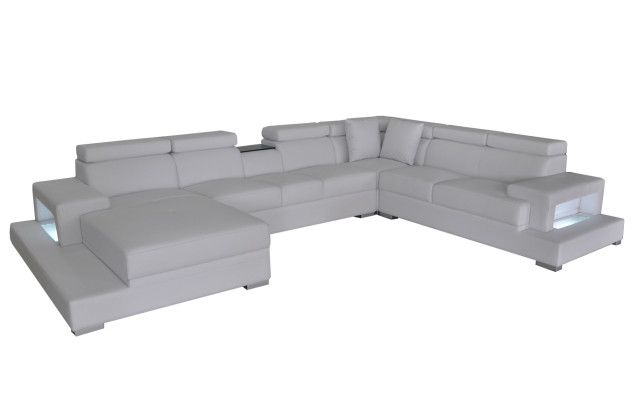 Leder Polster Sitz Zimmer Eck Wohn Sofa Couch XXL Designer Garnitur Sofas +USB