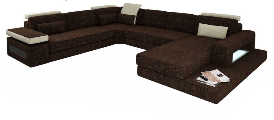 U-Form Couch Design Polster Eck Modern Sofas Textil Wohnlandschaft Ecksofa Stoff