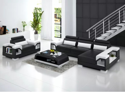 Ecksofa LForm Sessel Couchtisch Modernes Sofa Ledersofa Ecksofa Polster 4tlg Set