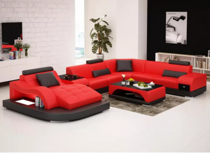 Ecksofa UForm Sessel Couchtisch Modernes Sofa Ledersofa Ecksofa Polster 2tlg Set