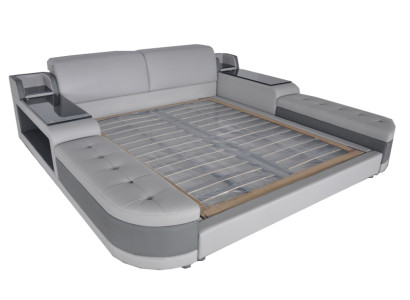 Design de Luxe Bett + USB Polsterung Hotel Moderne Betten Leder 140/160/180/200