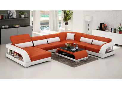 Ecksofa UForm Modernes Sofa Ledersofa Couchen Polster Designer Sofas Tisch 2tlg