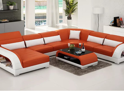 Ecksofa UForm Modernes Sofa Ledersofa Couchen Polster Designer Sofas Tisch 2tlg