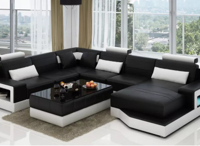 Ledersofa Ecksofa UForm Wohnlandschaft Designer Sofa Modernes Sofas Couchtisch