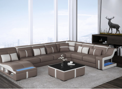 Ledersofa Wohnlandschaft Ecksofa Garnitur Design Modern Sofa U-Form mit USB Neu