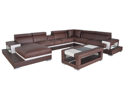 Design Leder Polster Sitz Zimmer Wohn Sofa Eck Couch mit USB Designer Garnitur